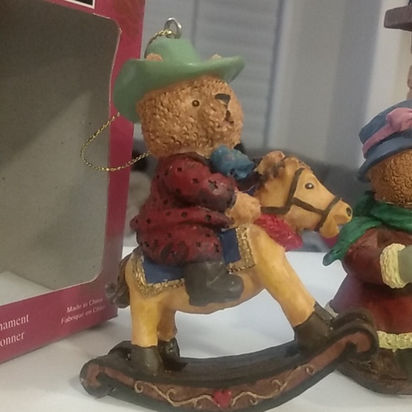 Noel Teddy Bears Rocking Horse & Carol Singing Snowman Collectible Gift Ornament - Picture 4 of 6